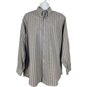 Kirkland Signature Mens Button-Down Blue Gray Striped Shirt Size 17.5 - 35